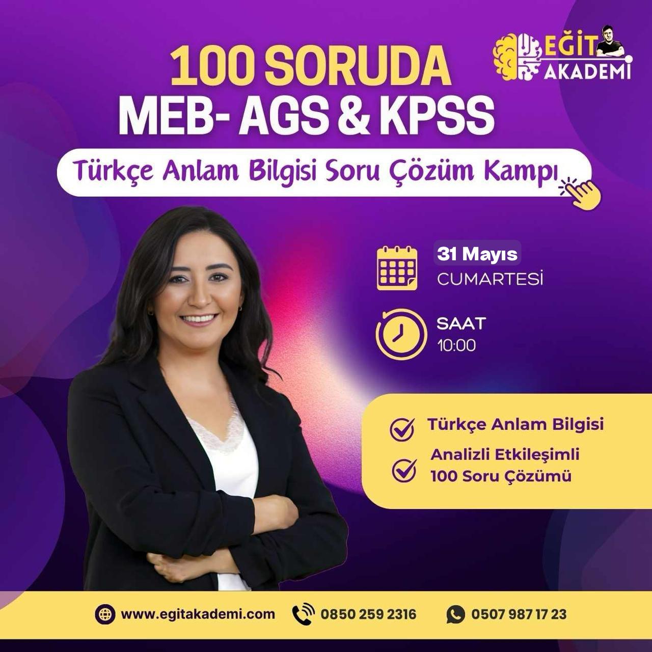 100 SORUDA MEB AGS & KPSS ANLAM BİLGİSİ SORU ÇÖZÜMÜ Türkçe Kampı