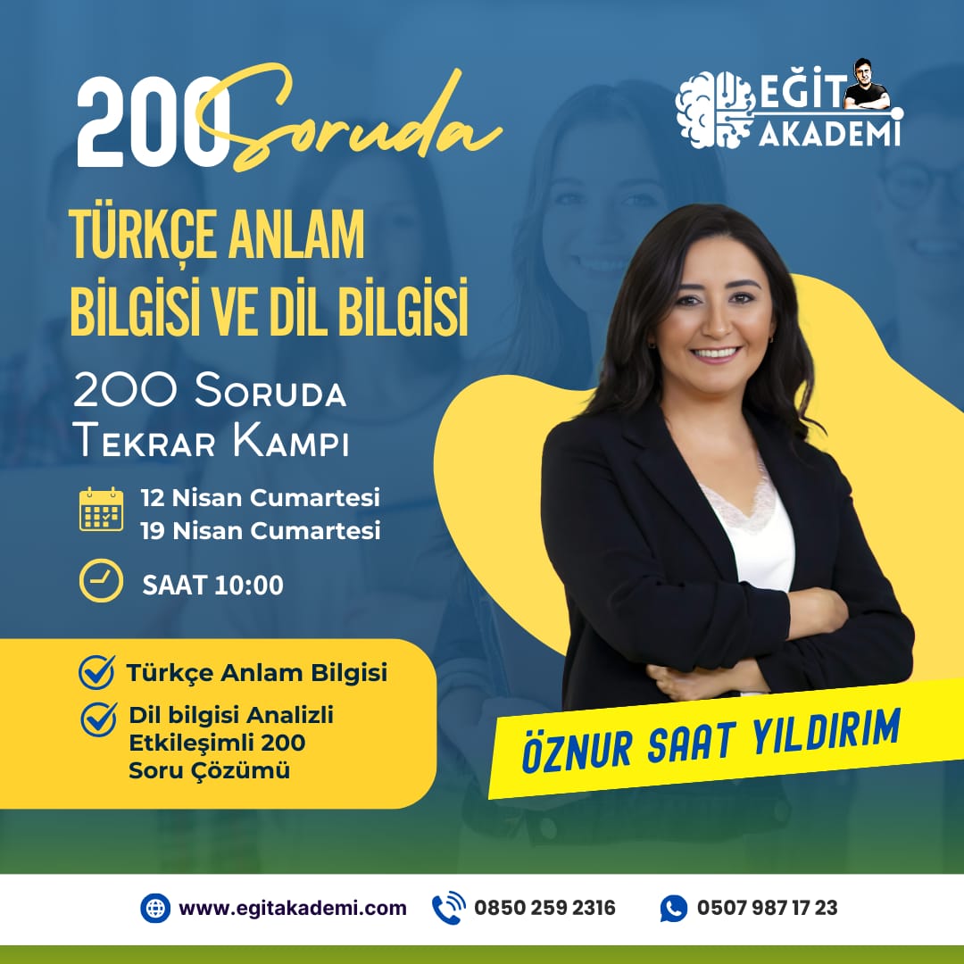 2025 KPSS Öznur SAAT YILDIRIM 200 Soruda Dil Bilgisi Türkçe Kampı 2025 KPSS Öznur SAAT YILDIRIM 200 Soruda Dil Bilgisi Türkçe Kampı