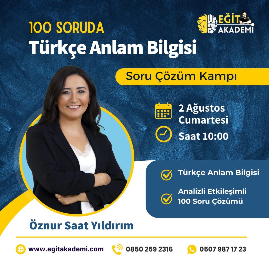 2025 KPSS Öznur SAAT YILDIRIM 100 Soruda Anlam Bilgisi Türkçe Kampı 2025 KPSS Öznur SAAT YILDIRIM 100 Soruda Anlam Bilgisi Türkçe Kampı