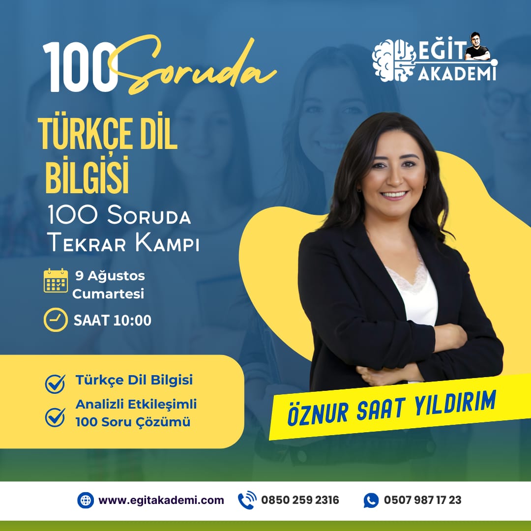 2025 KPSS Öznur SAAT YILDIRIM 100 Soruda Dil Bilgisi Türkçe Kampı 2025 KPSS Öznur SAAT YILDIRIM 100 Soruda Dil Bilgisi Türkçe Kampı