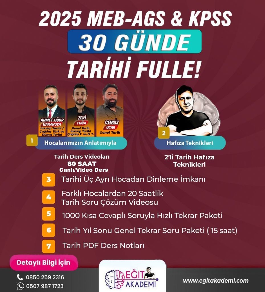 30 GÜNDE 2025 MEB-AGS & KPSS TARİHİ FULLE Video Ders Paketi 30 GÜNDE 2025 MEB-AGS & KPSS TARİHİ FULLE Video Ders Paketi