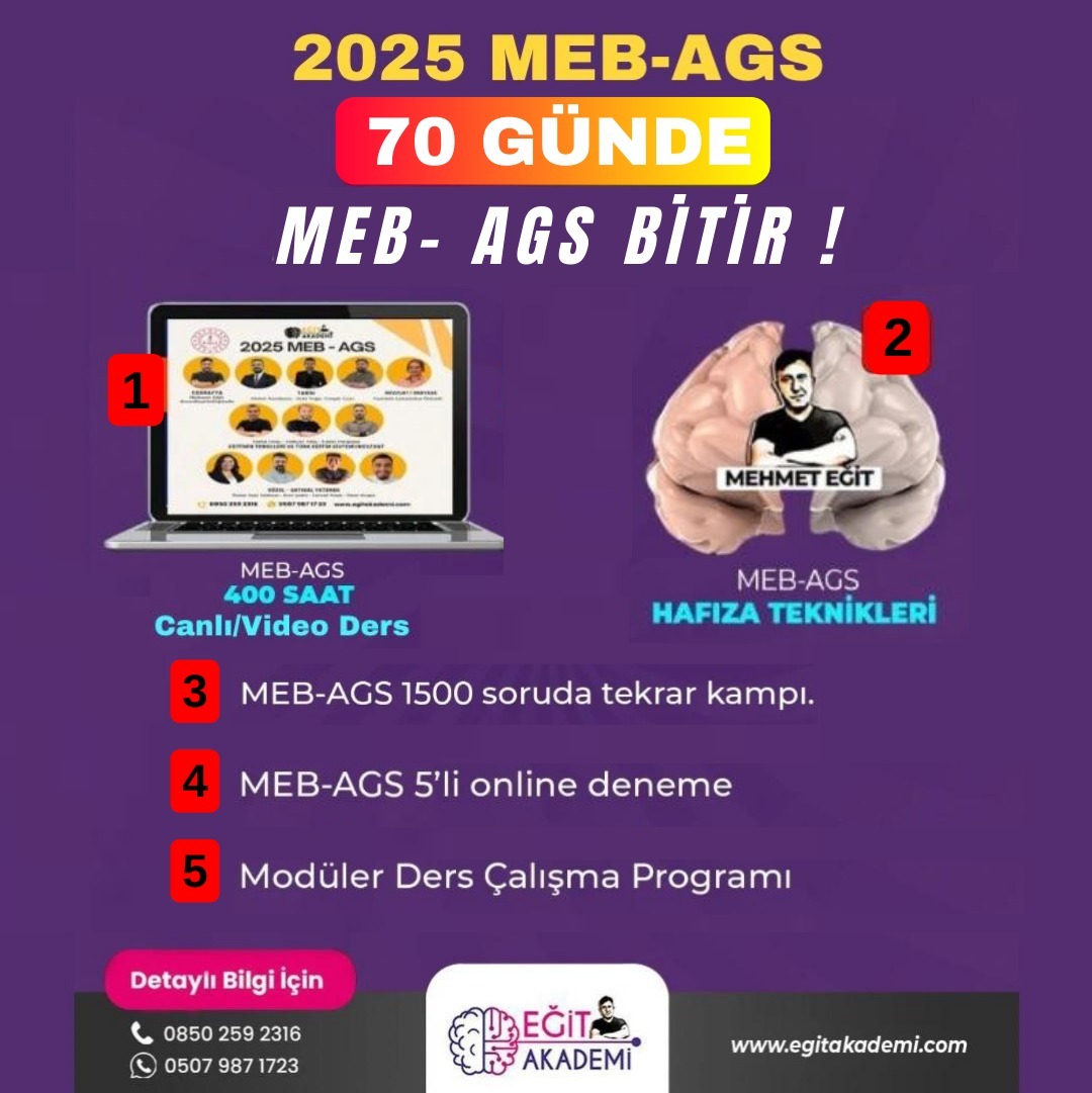 70 Günde 2025 MEB-AGS’Yİ BİTİR –Canlı/ Video Ders 70 Günde 2025 MEB-AGS’Yİ BİTİR –Canlı/ Video Ders